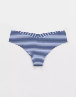 Aerie Superchill No Show Cotton Thong Underwear Marbled Blue