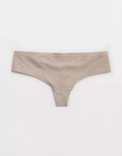 Aerie SMOOTHEZ No Show Lace Thong Underwear Stone Harbor
