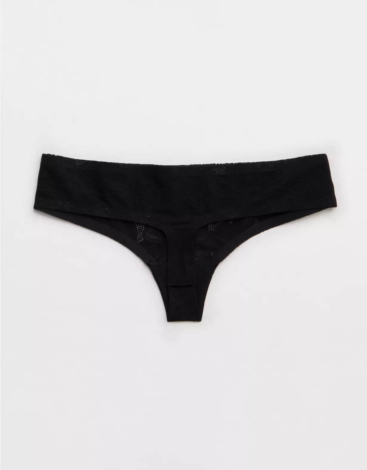 Aerie SMOOTHEZ No Show Lace Thong Underwear True Black - Image 2