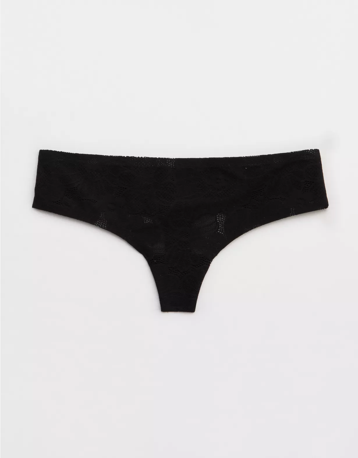 Aerie SMOOTHEZ No Show Lace Thong Underwear True Black