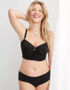 Aerie Show Off Real Lace Balconette Bra True Black
