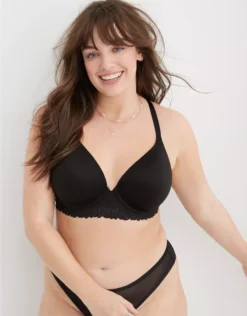 Aerie Sunnie Bloom Lace Full Coverage Lightly Lined Bra True Black